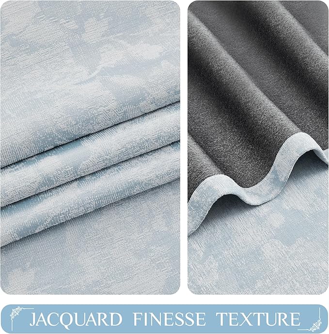 Beauoop Blue Floral Jacquard Blackout Curtains 72 Inches Long 2 Panels - Image 3