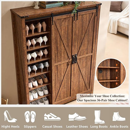 OKD Storage Cabinet with 2 Sliding Door, 7-Tier 62" Tall Farmhouse Entryway - Image 4
