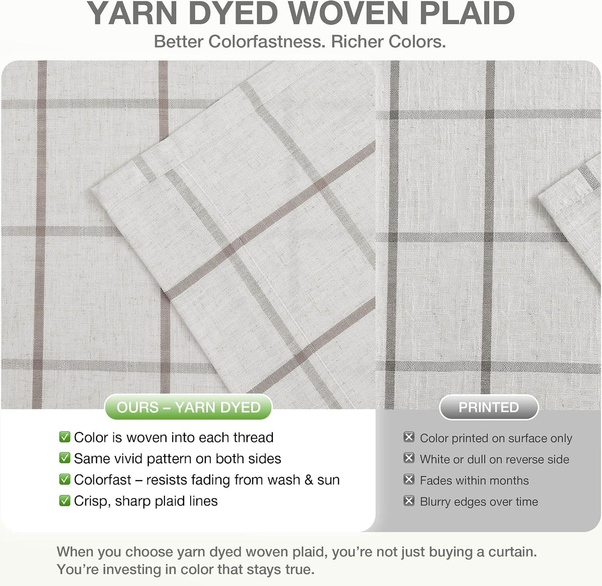 Vision Home Tan Plaid Linen Pinch Pleated Full Tanout Curtains Checkered Thermal Insulated Window Panels 90 inch for Bedroom Living Room Light Blocking Rustic Pleat Drapes with Hooks 40" Wx90 Lx2