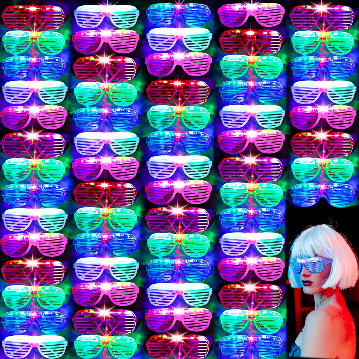 Honoson 102 Pcs LED Light Up Glasses, Glow Shutter Glasses, Glow in the Dark ...