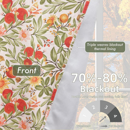 DriftAway Orange Harvest Double Layer Linen Blackout Tie Up Curtains Thermal Insulated Lined Balloon Roman Shade for Bathroom Cafe Autumn Fall Printed Vintage 25 Inch by 47 Inch Orange Coral Gold