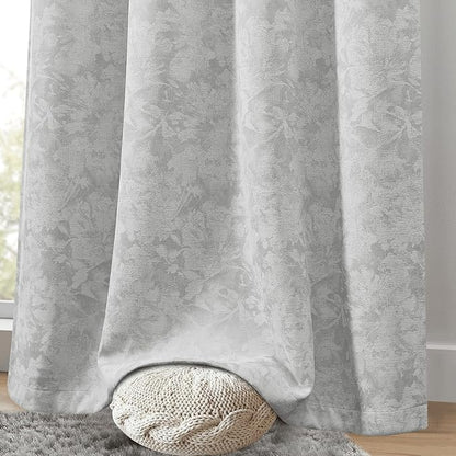 Beauoop Grey Floral Jacquard Blackout Curtains 63 Inches Long 2 Panels - Image 7