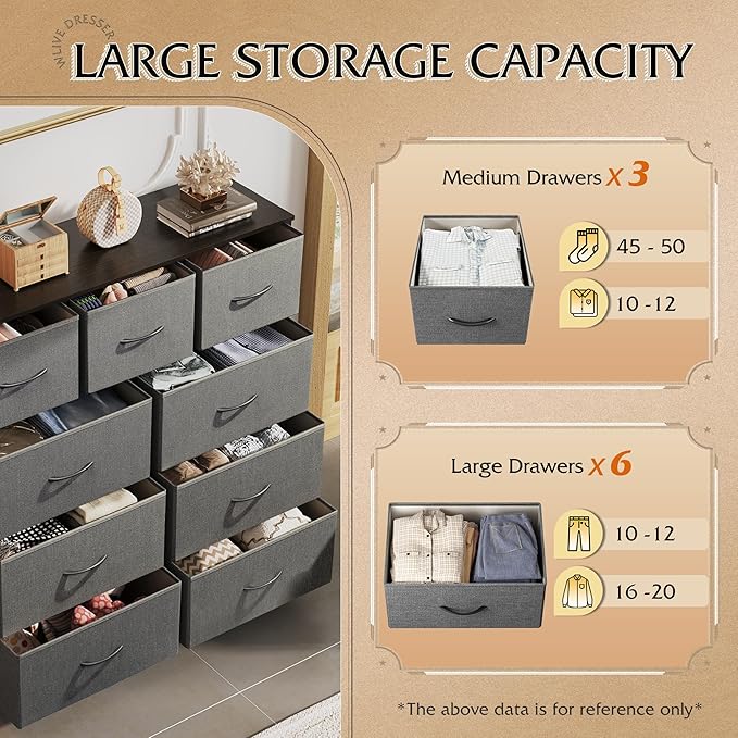 WLIVE 9-Drawer Dresser, Fabric Storage Tower - Image 5