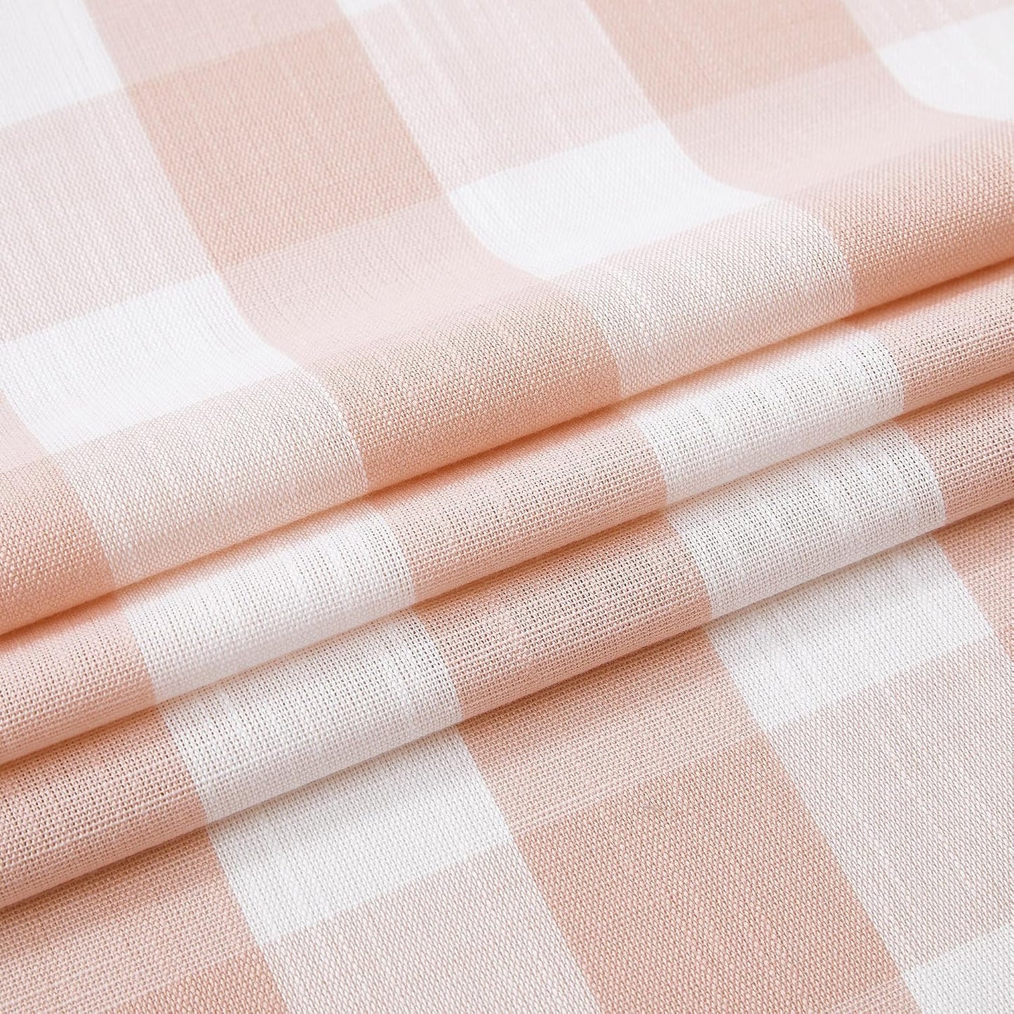 Pompom Buffalo Check Curtains Blush Pink and White Plaid Window Treatment Set for Kitchen Living Room, Dinning, 95 inch Rustic Farmhouse Curtain Drapes for Kids Dorm 42"x95" 2pcs Rod Pocket, Coral