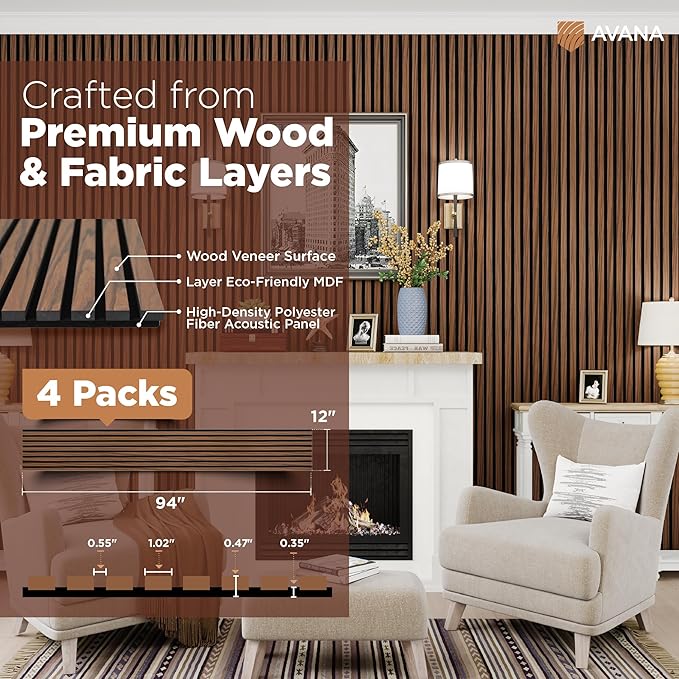 Avana Acoustic Wood Wall Panels – 94.4 x 12.6 Inch Rustic Walnut Acoustic - Image 4