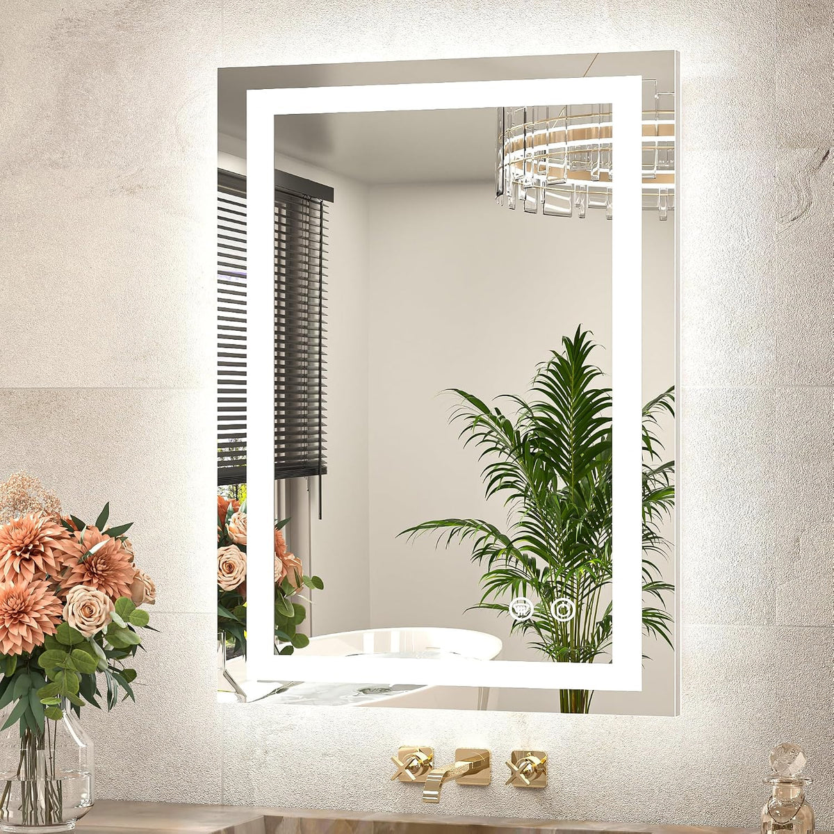 LED Bathroom Mirror 22 x 30 Inch Lighted Bathroom Vanity Mirror with Lights, Brighter Frontlit and Backlit Light up Anti Fog Mirror, 3-Color Dimmable, Shatterproof Tempered Glass, Waterproof