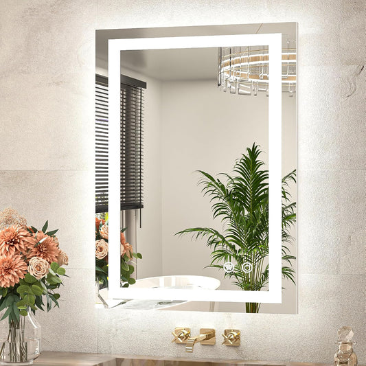 LED Bathroom Mirror 22 x 30 Inch Lighted Bathroom Vanity Mirror with Lights, Brighter Frontlit and Backlit Light up Anti Fog Mirror, 3-Color Dimmable, Shatterproof Tempered Glass, Waterproof