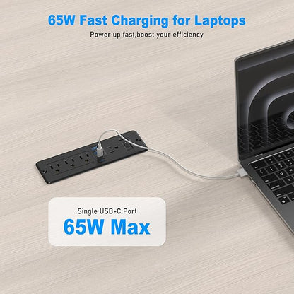 65W USB C Recessed Power Strip, Flush Mount Desktop Recessed Outlet - Image 3