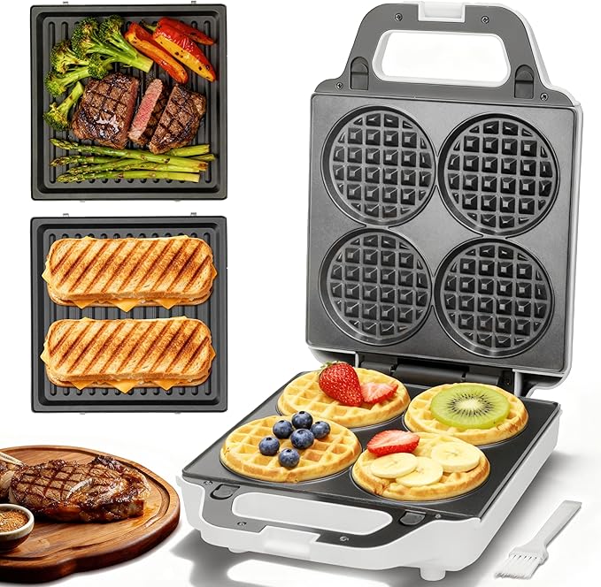 2 in 1 Mini Waffle Maker with Removable Plates, Panini Press Sandwich Maker by Unknown