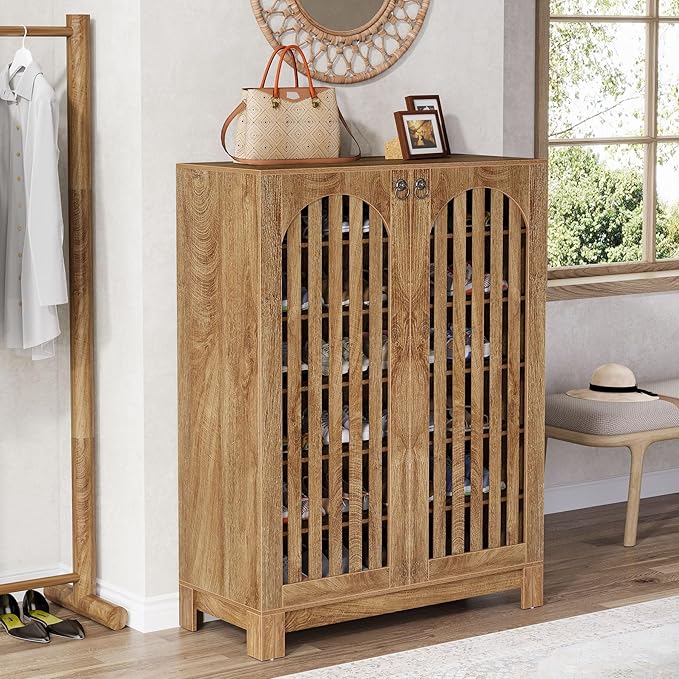 Tribesigns Shoe Cabinet with Slatted Doors, 6-Tier Entryway Shoe Storage Rack - Image 5