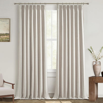 100% Blackout Thermal Curtains 84 Length 2 Panels Set for Bedroom, Linen Windows Pinch Pleated Drapes with Hooks for Track 7ft Modern Rustic Living Room Darkening Curtains 84 Inches Long Off White