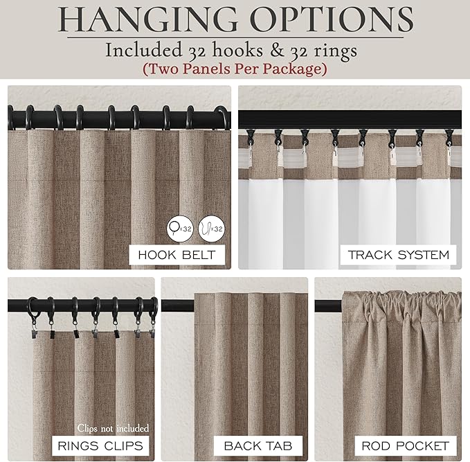 Dark Flax Black Out 92 Inch Long Boho Curtains 2 Panel Set, Farmhouse Curtain - Image 4