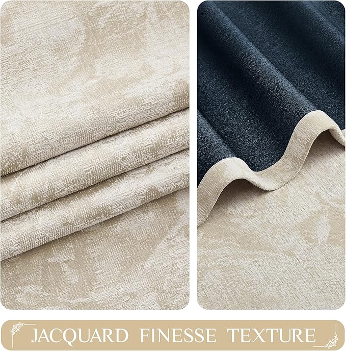 Beauoop Beige Floral Jacquard Blackout Curtains 84 Inches Long 2 Panels - Image 2