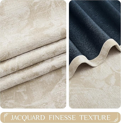 Beauoop Beige Floral Jacquard Blackout Curtains 84 Inches Long 2 Panels - Image 2