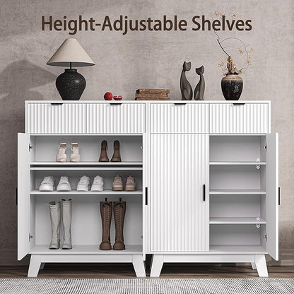 Fluted Shoe Cabinet, 4-Tier Mid Century Modern Narrow Shoe Storage Cabinet - Image 3