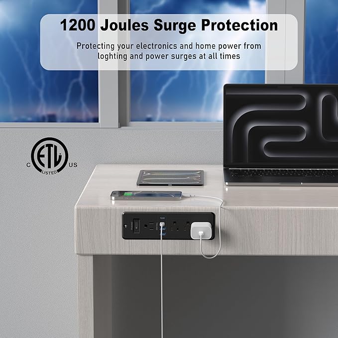 65W USB C Recessed Power Strip, Flush Mount Desktop Recessed Outlet - Image 4
