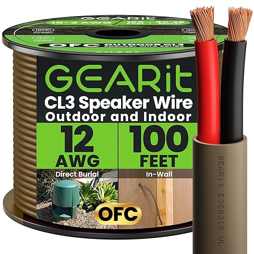 GEARit Outdoor Speaker Wire CL3 Rated, 12 Gauge Speaker Wire, Speaker Cable 100 by GEARit