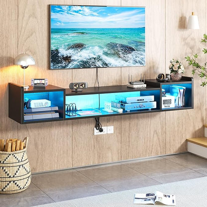 70.9"W Floating TV Stand with LED Lights & Power Outlets - Image 6
