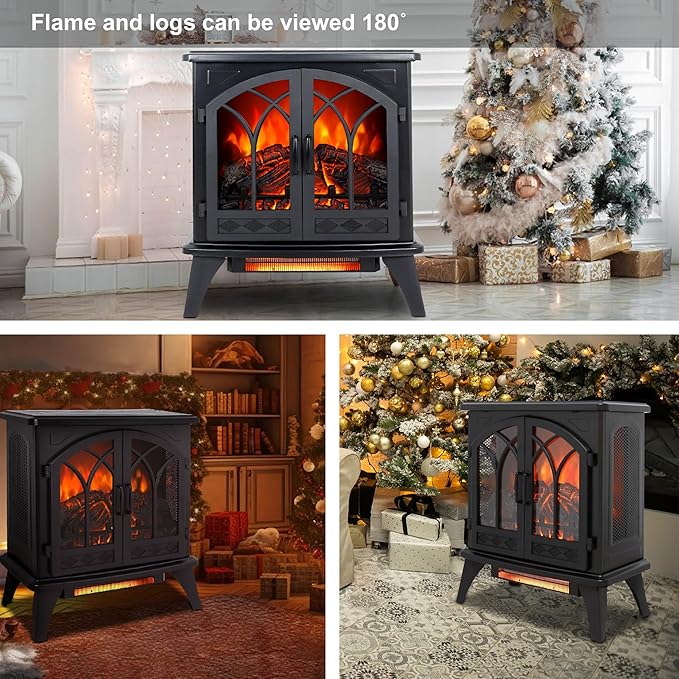 24" Electric Fireplace, Freestanding Fireplace Heater w/Realistic Flame - Image 3