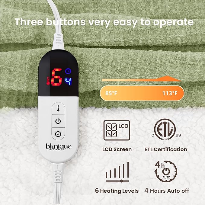 Heated Blanket Electric Throw Waffle, 50x60 Inches Sherpa Fleece Fast Heating - Image 5