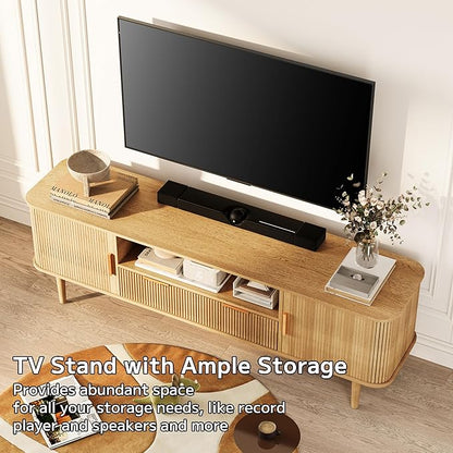 DAMCROP 62.4 Inch Fluted TV Stand, Modern Media Console Table - Image 4