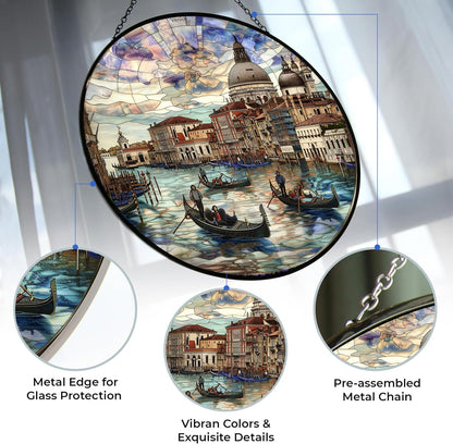 Customized Venice Italy Stained Glass Window Hanging Sun Catcher Halloween Haning Ornament Decoration Christmas Birthday Gifts for Lover Friends Mother Day