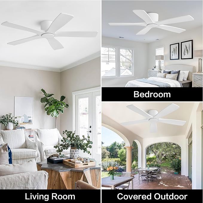 WINGBO 54" Flush Mount DC Ceiling Fans Without Lights, 5 Carved Solid Wood - Image 9