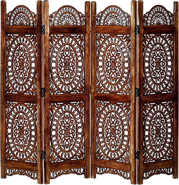 Lightnpro Wood Heart Design Handmade Hinged Foldable Partition 4 Panel Room by Lightnpro