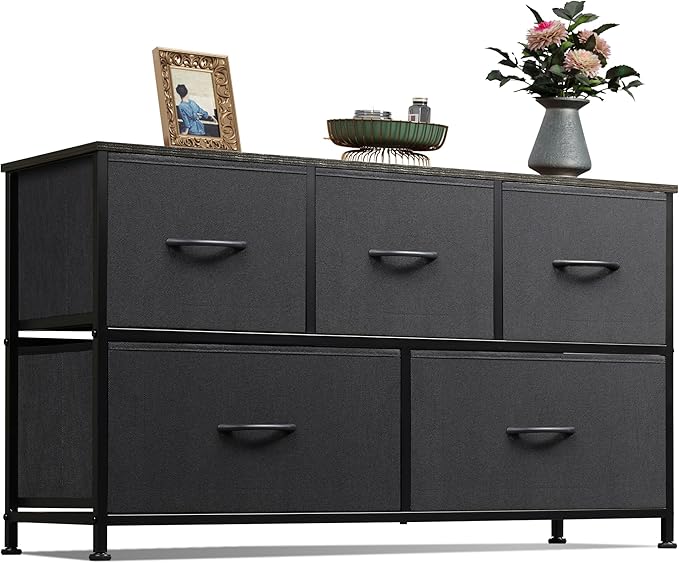 WLIVE Dresser for Bedroom with 5 Drawers, Wide Chest of Drawers, Fabric Dresser by WLIVE