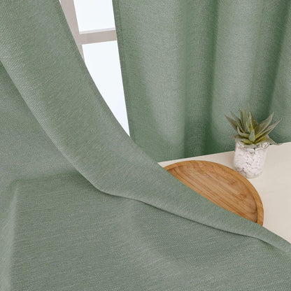 Sage Green Kitchen Curtains 36 Inch Length 2 Panels Set, Light Filtering Faux Linen Textured Short Curtains Tier for Windows, Top Rod Pocket Curtain for Cafe Bathroom Basement Window, 30"Wx36"L