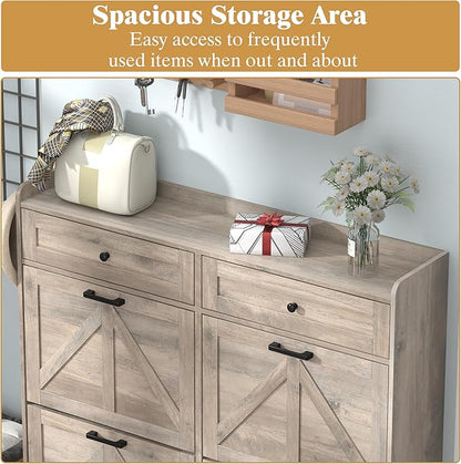 Shoe Cabinet with 4 Flip Drawers & 2 Storage Drawers, Rustic Farmhouse Narrow - Image 4