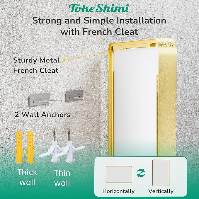 TokeShimi 55x36 Bathroom Mirror Gold, Aluminum Framed Bathroom Mirrors - Image 7