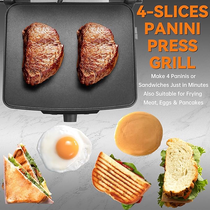 Baker's Friend Panini Press Electric Griddle, Panini Grill Press Sandwich Maker - Image 2