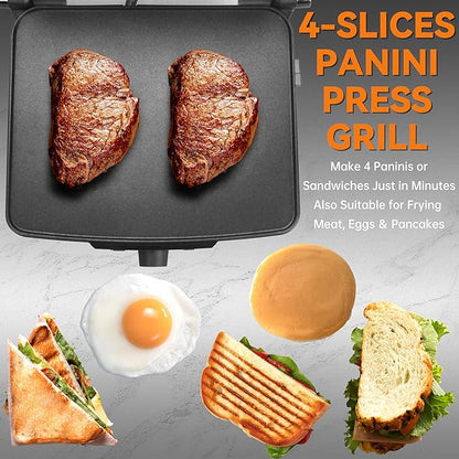 Baker's Friend Panini Press Electric Griddle, Panini Grill Press Sandwich Maker - Image 2