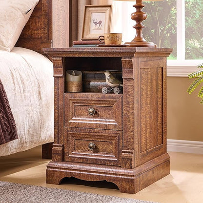 T4TREAM Farmhouse Nightstand Set of 2, Wooden End Table w/Roman Column - Image 2
