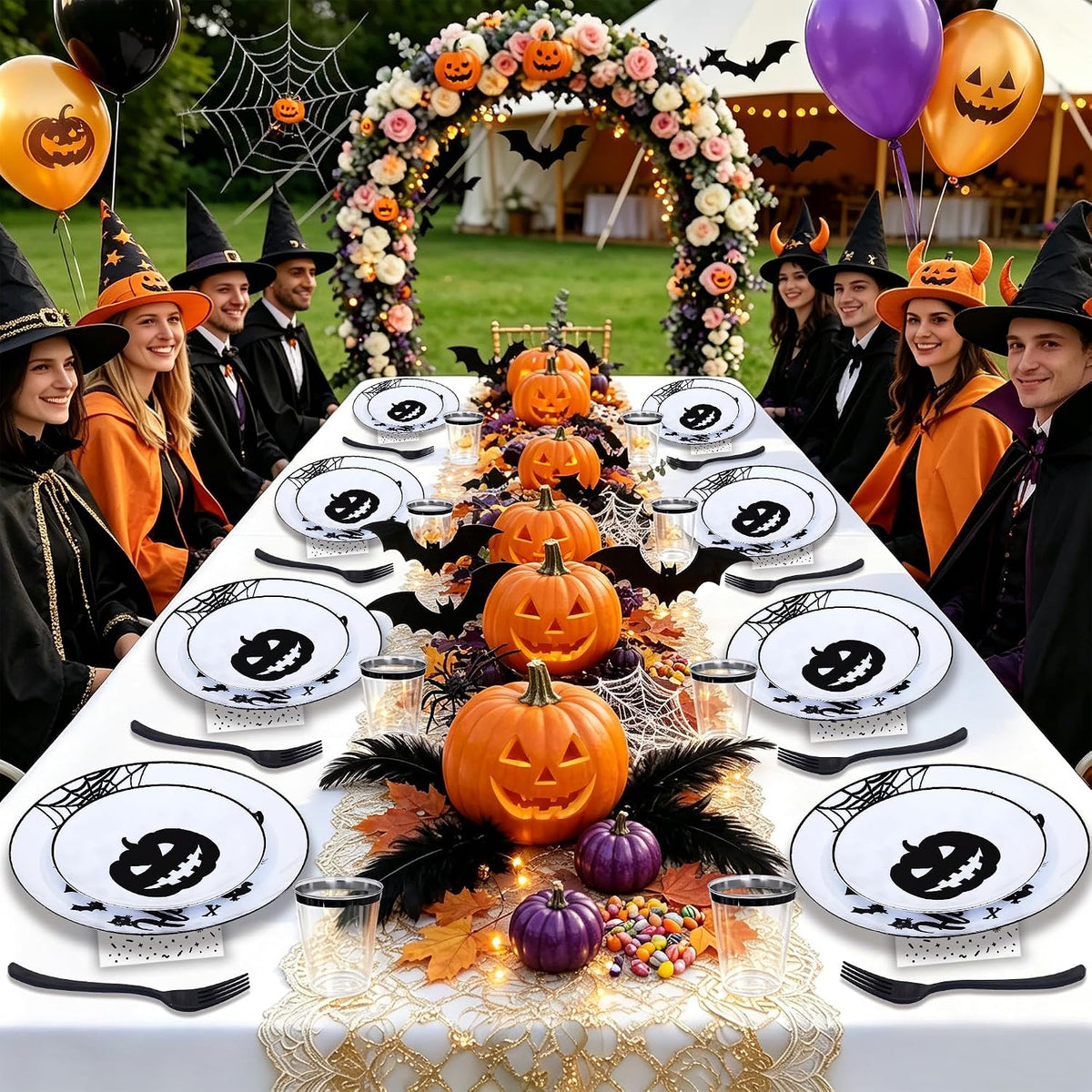 150 Pcs Black Halloween Tableware Party Supplies Serve 30
