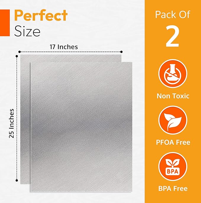 Silver 2 Pack Large Thick Heavy Duty Non Stick Teflon Oven Liners Mat, - Image 3