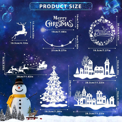 AhfuLife Christmas Window Clings, 244 PCS Reusable Christmas Window Stickers for Glass, 9 Sheets Double Sided Snowflake Xmas Trees Garland Stickers for Xmas Party