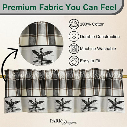 Park Designs Hixon Lined Valance 60" x 14", Plaid | Cotton | Loon Bird Border | Black, Brown & White | Farmhouse Decor