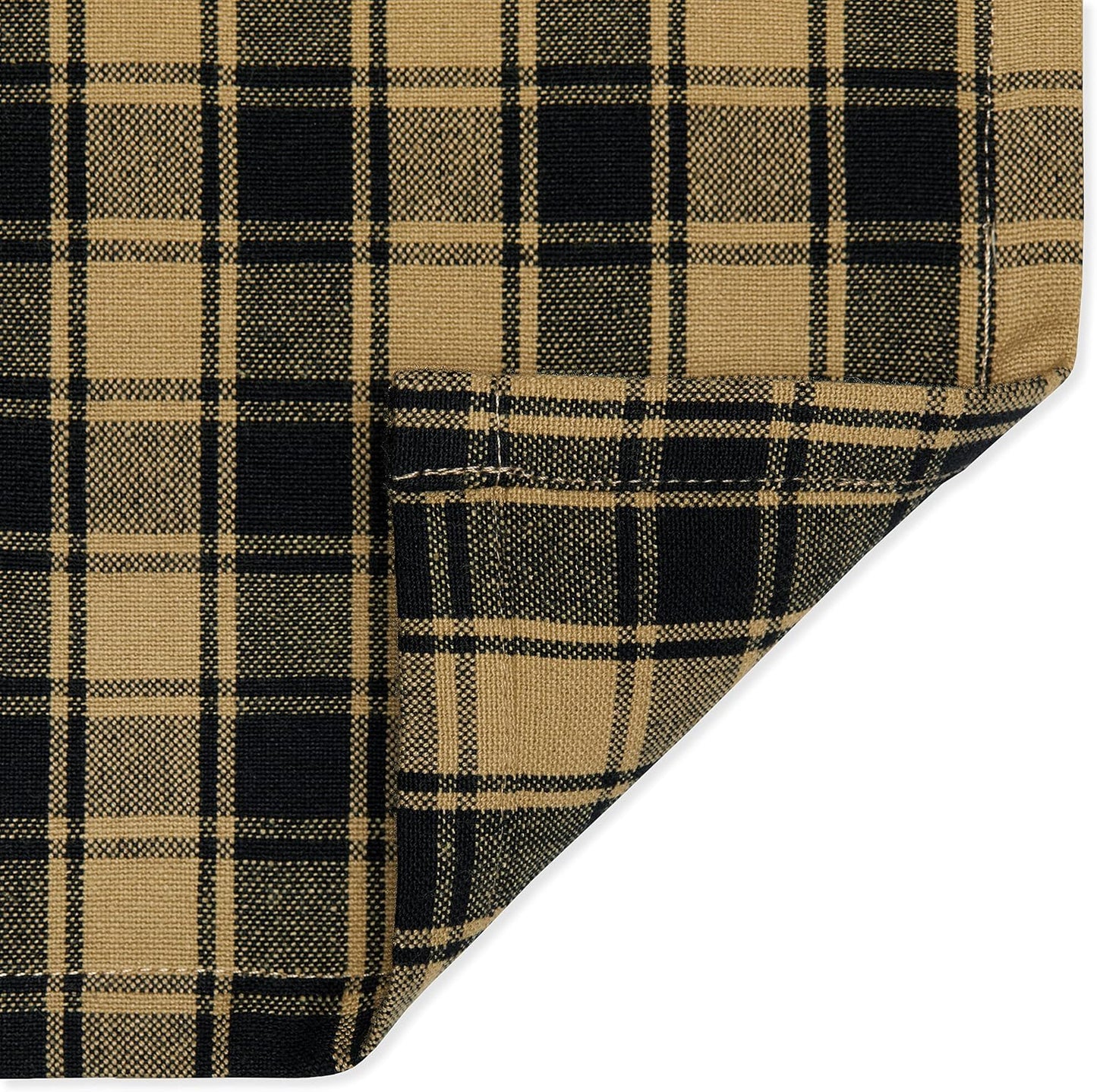 Black and Tan French Check Cafe Curtains Woven Cotton 28 Inches W x 30 Inches L, Set of 2