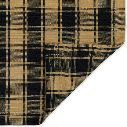 Black and Tan French Check Cafe Curtains Woven Cotton 28 Inches W x 30 Inches L, Set of 2