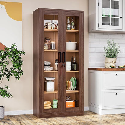 Metal Storage Cabinet with Lock and Glass Doors, Glass Display Cabinet - Image 8