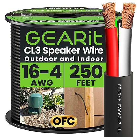 GEARit Outdoor Speaker Wire CL3 Rated, 16 Gauge Speaker Wire, Speaker Cable 250 by GEARit