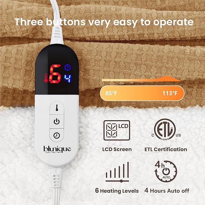 Heated Blanket Electric Throw Waffle, 50x60 Inches Sherpa Fleece Fast Heating - Image 5