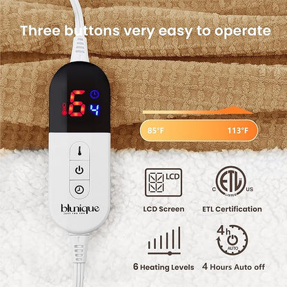 Heated Blanket Electric Throw Waffle, 50x60 Inches Sherpa Fleece Fast Heating - Image 5