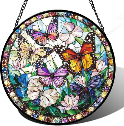 DASTOLL Stained Glass Window Hanging, Colorful Butterfly Suncatcher by DASTOLL