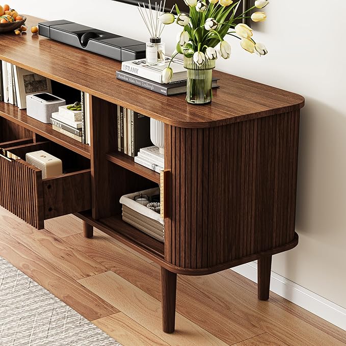 DAMCROP 62.4 Inch Fluted TV Stand, Modern Media Console Table - Image 6
