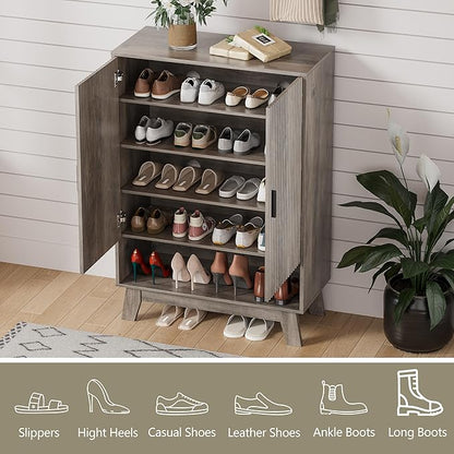 Shoe Cabinet Storage for Entryway, 5 Tier Fluted Shoe Storage Cabinet - Image 4