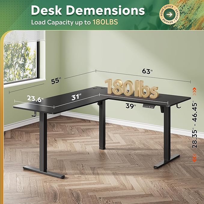 DEVAISE L Shaped Standing Desk Adjustable Height, Dual Motor Electric Corner - Image 3