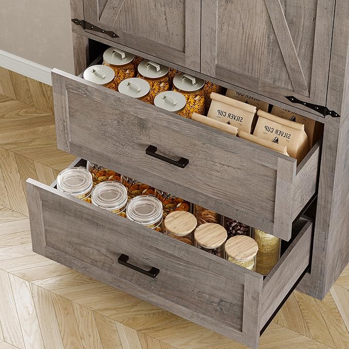 Pantry Organizers and Storage Cabinet, 71” Barn Door White Kitchen Cabinet - Image 6